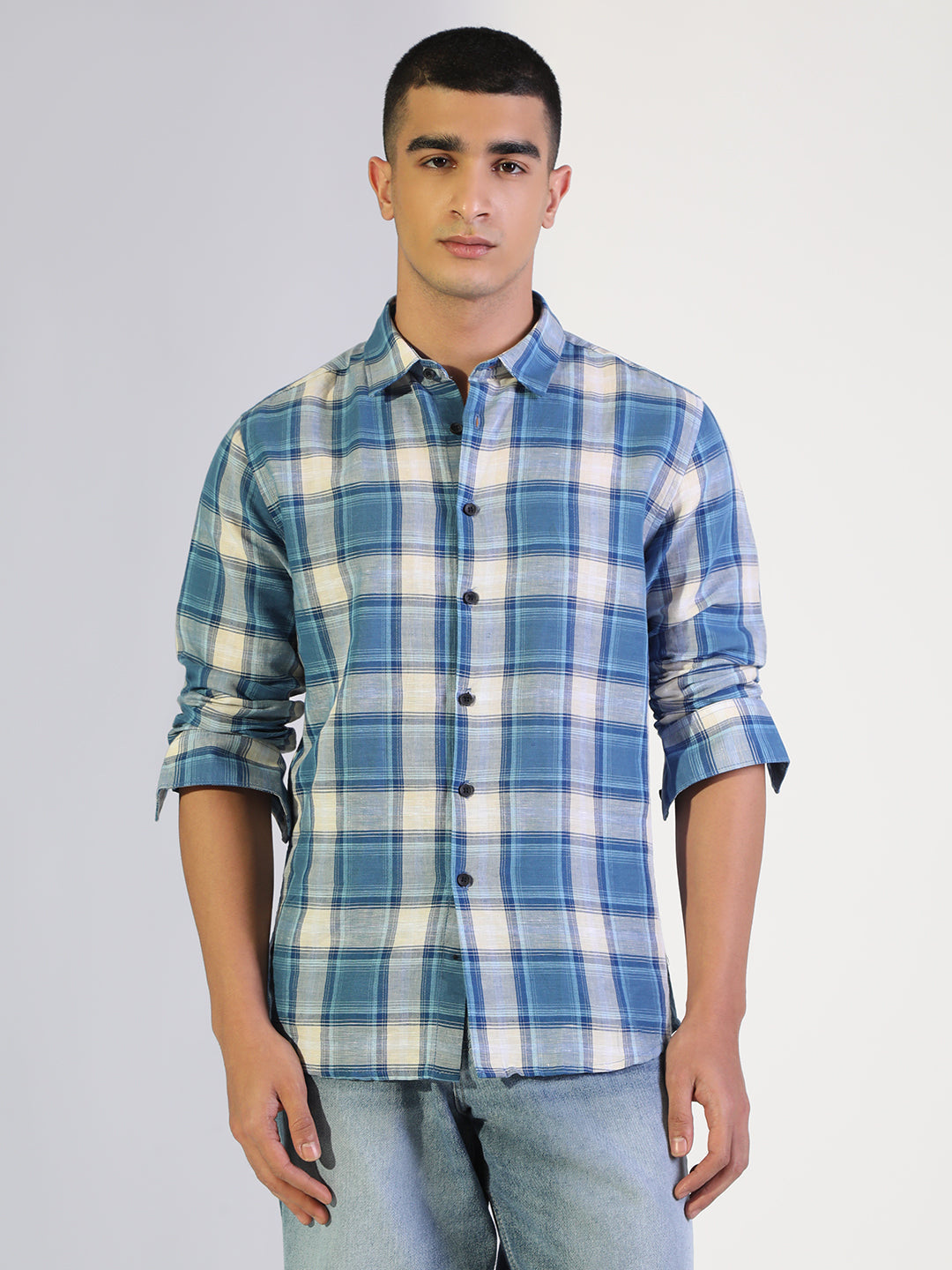 Men's Checked Blue Regular Fit Casual Shirt