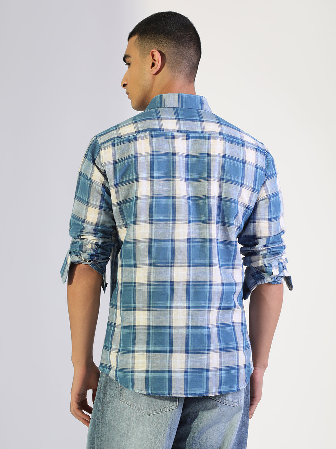Men's Checked Blue Regular Fit Casual Shirt
