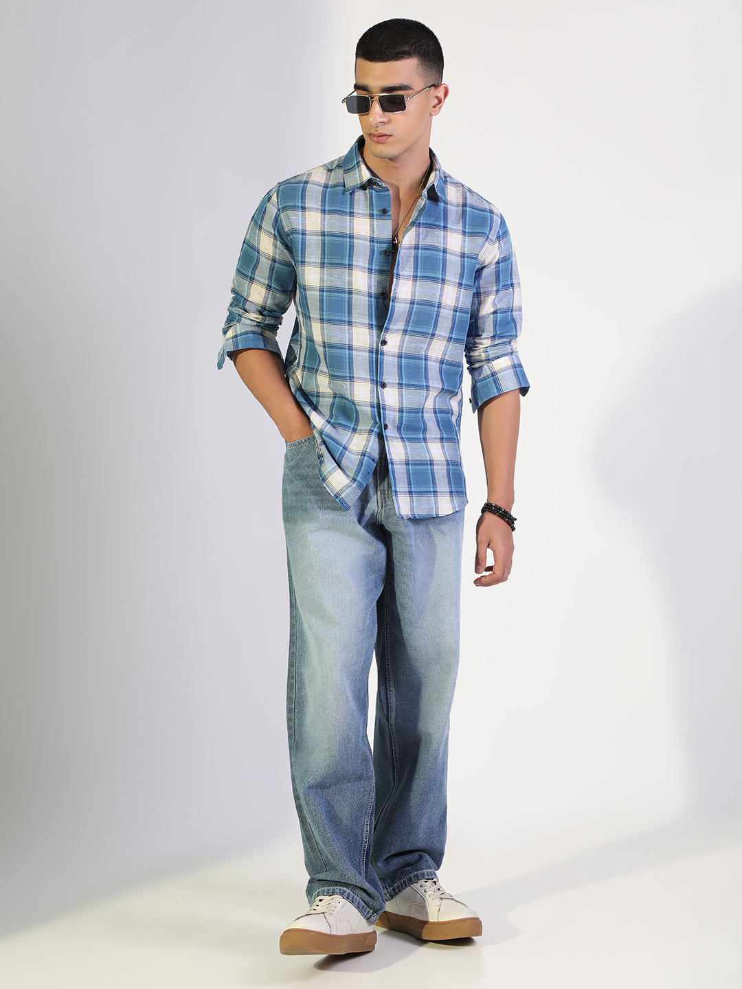 Men's Checked Blue Regular Fit Casual Shirt
