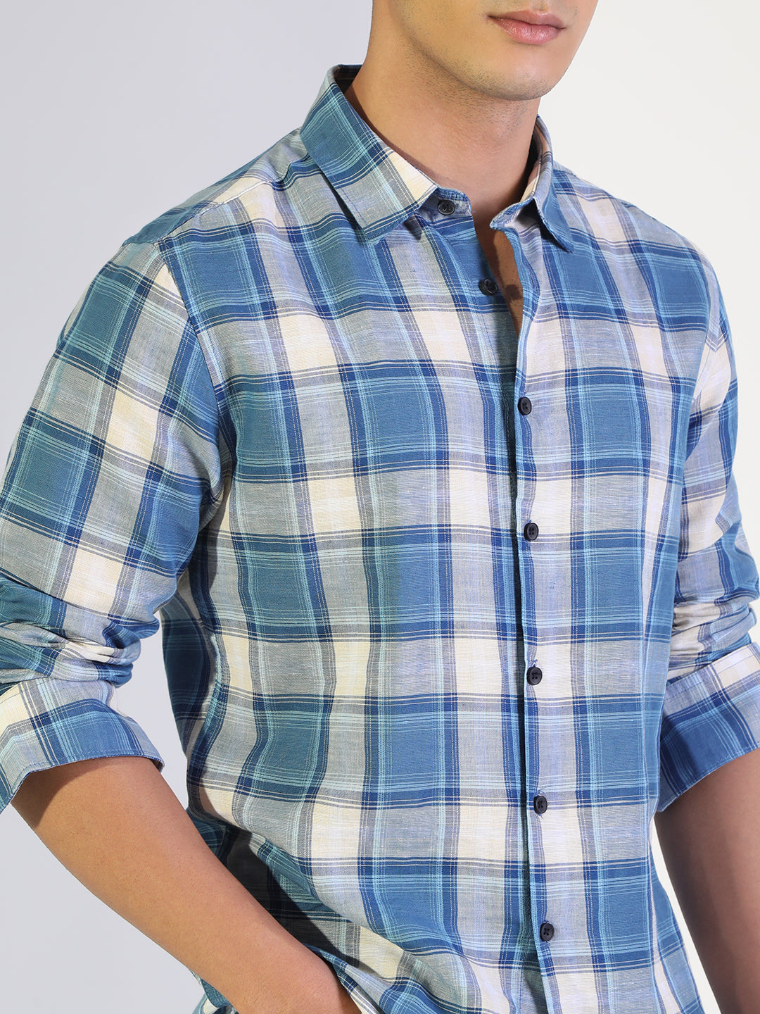 Men's Checked Blue Regular Fit Casual Shirt