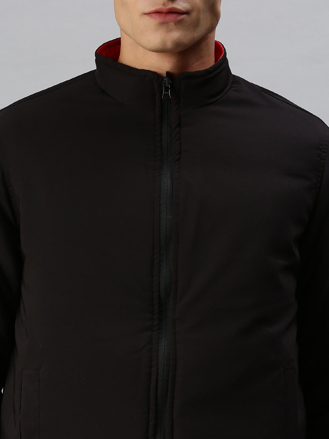 Men Solid Black Sporty Jacket