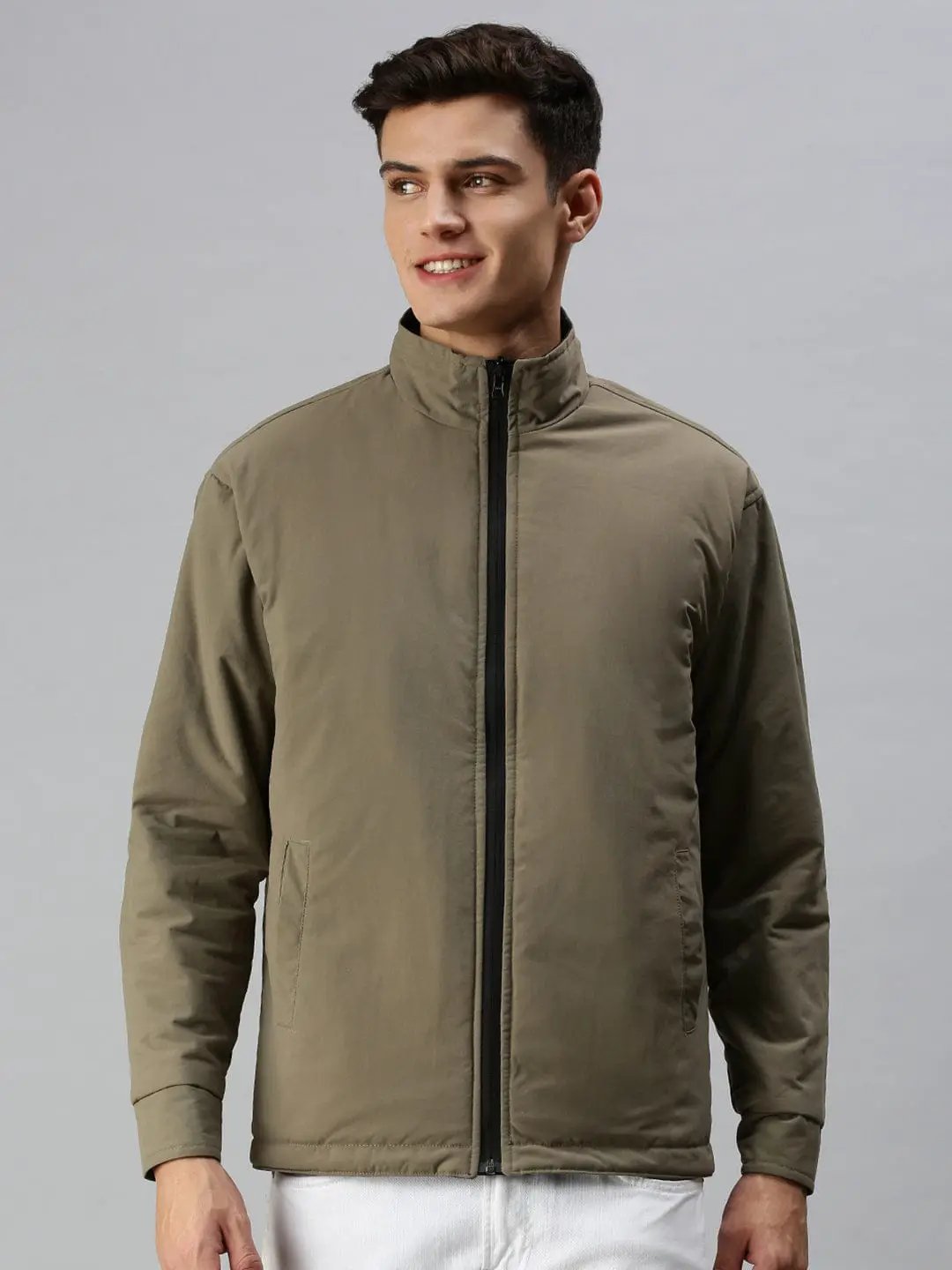 Men's Solid Green Sporty Jacket
