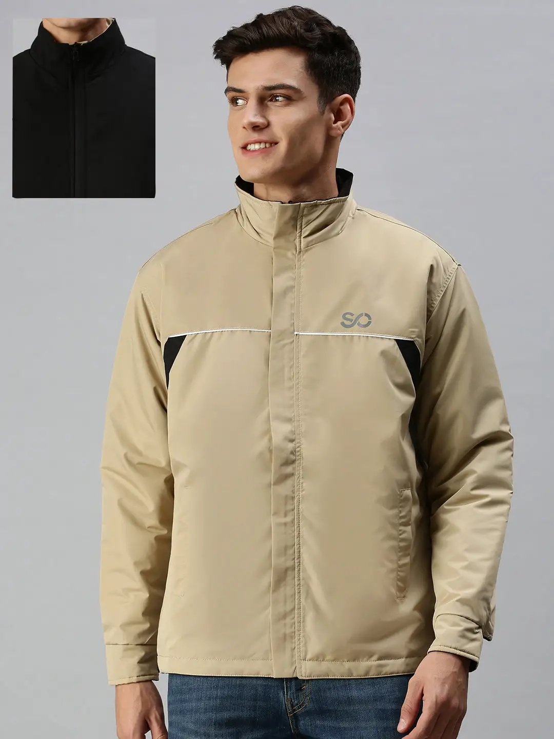 Men's Hooded Solid Black Sporty Jacket