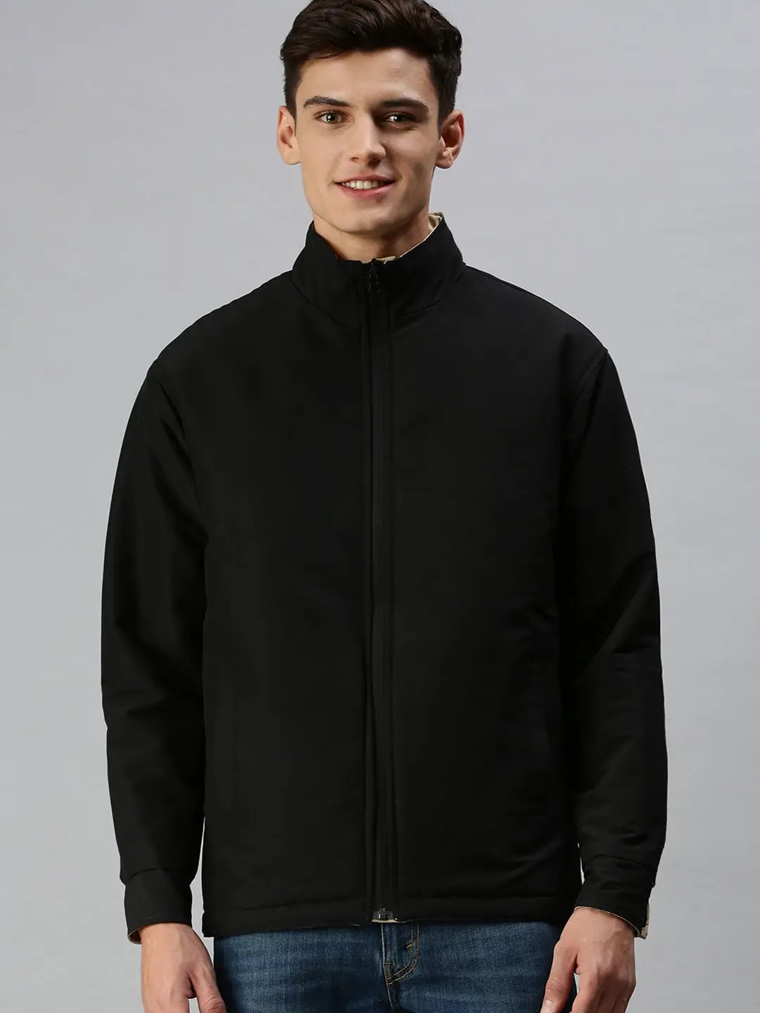 Men's Hooded Solid Black Sporty Jacket