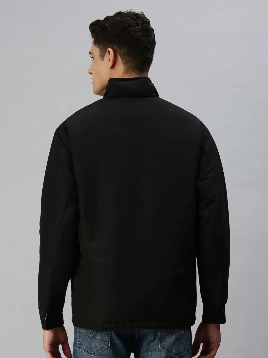 Men's Hooded Solid Black Sporty Jacket