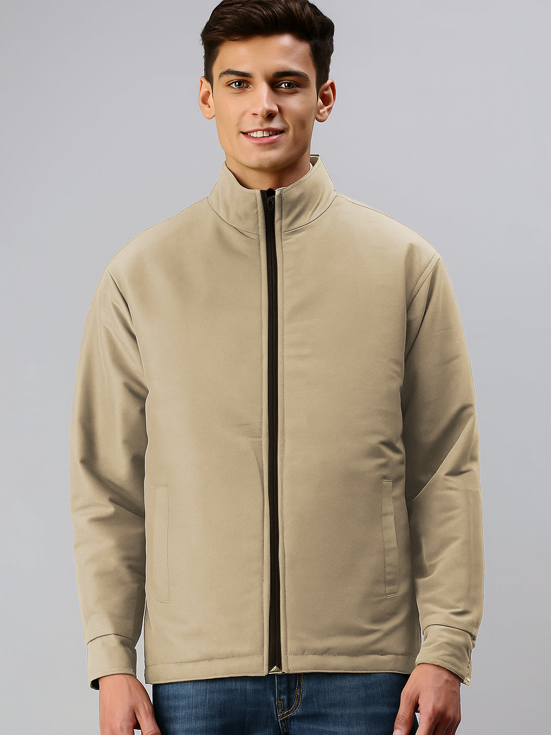 Men's Black Open Front Reversible Zipper Jacket