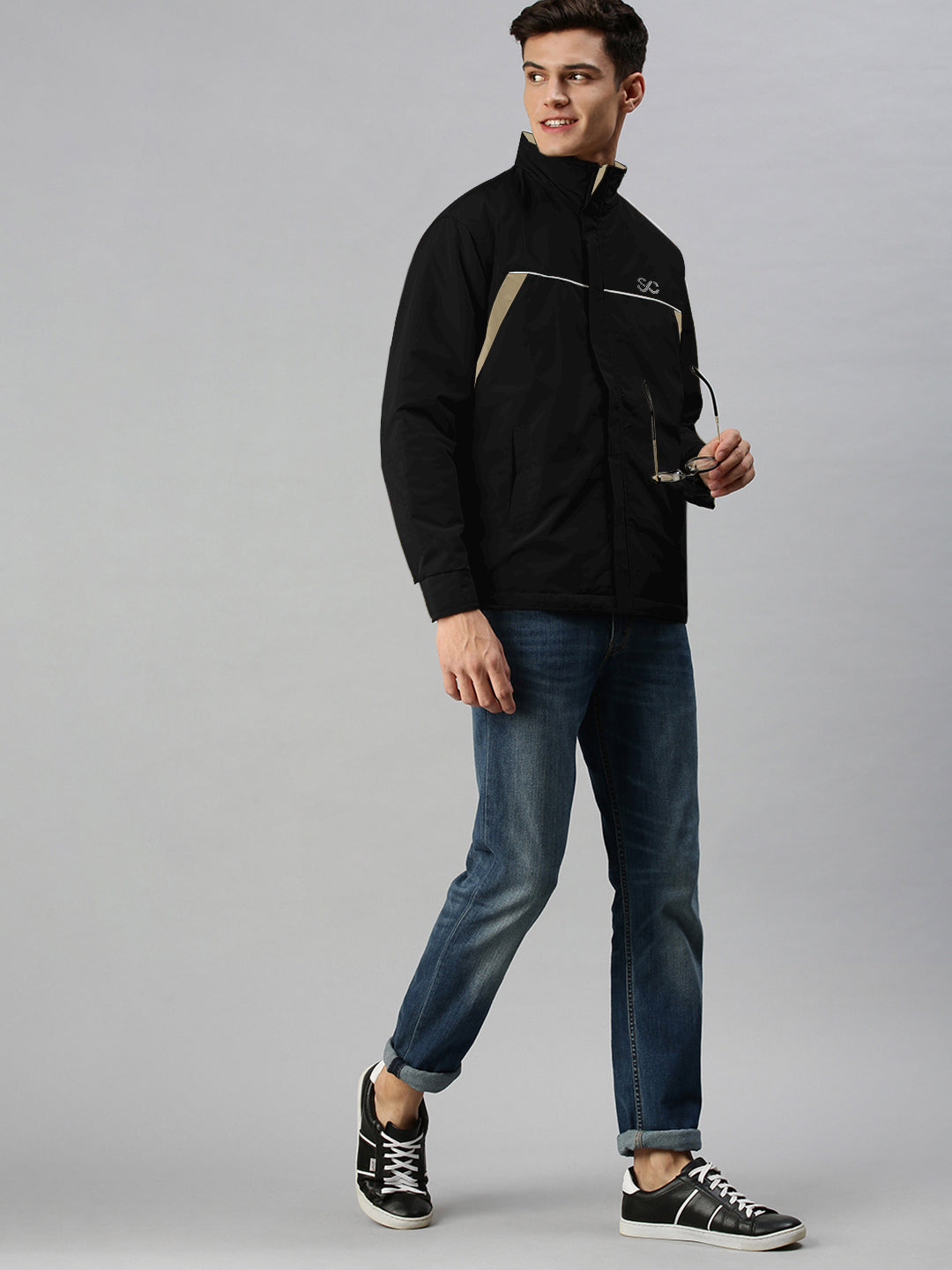 Men's Black Open Front Reversible Zipper Jacket