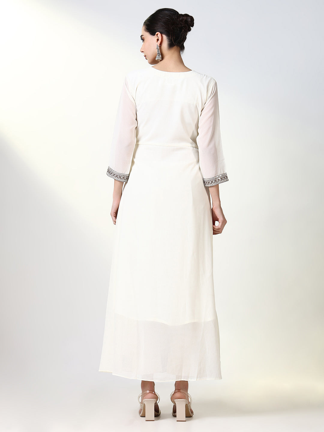 Women Off White Embroidered Anarkali Kurta