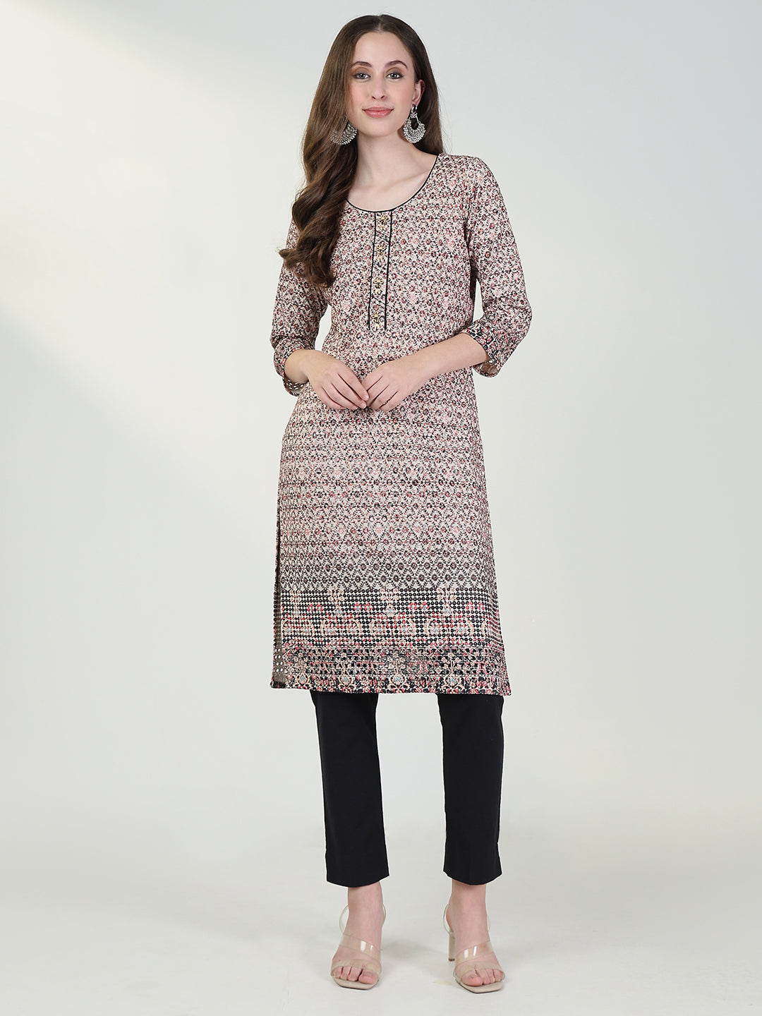 Women Cream Floral Straight Kurta