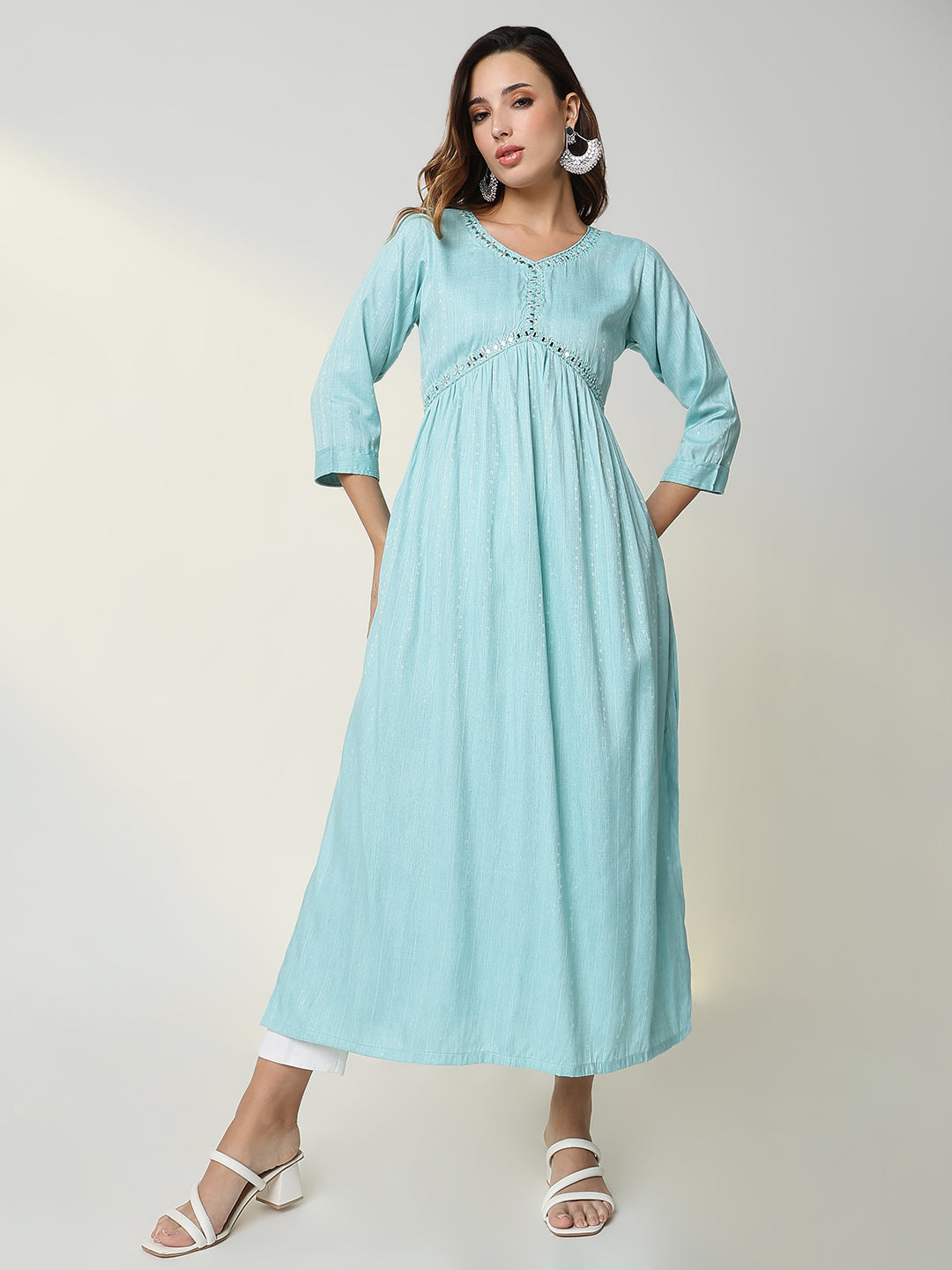 Women Blue Solid Anarkali Kurta