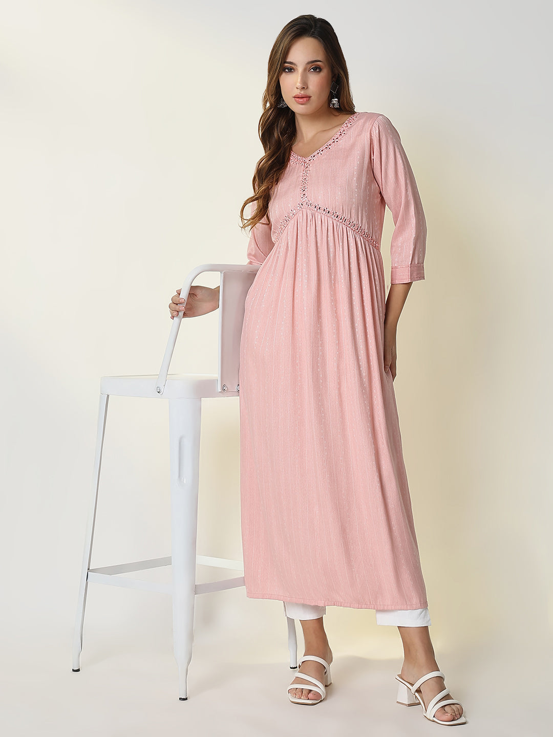 Women Peach Solid Anarkali Kurta