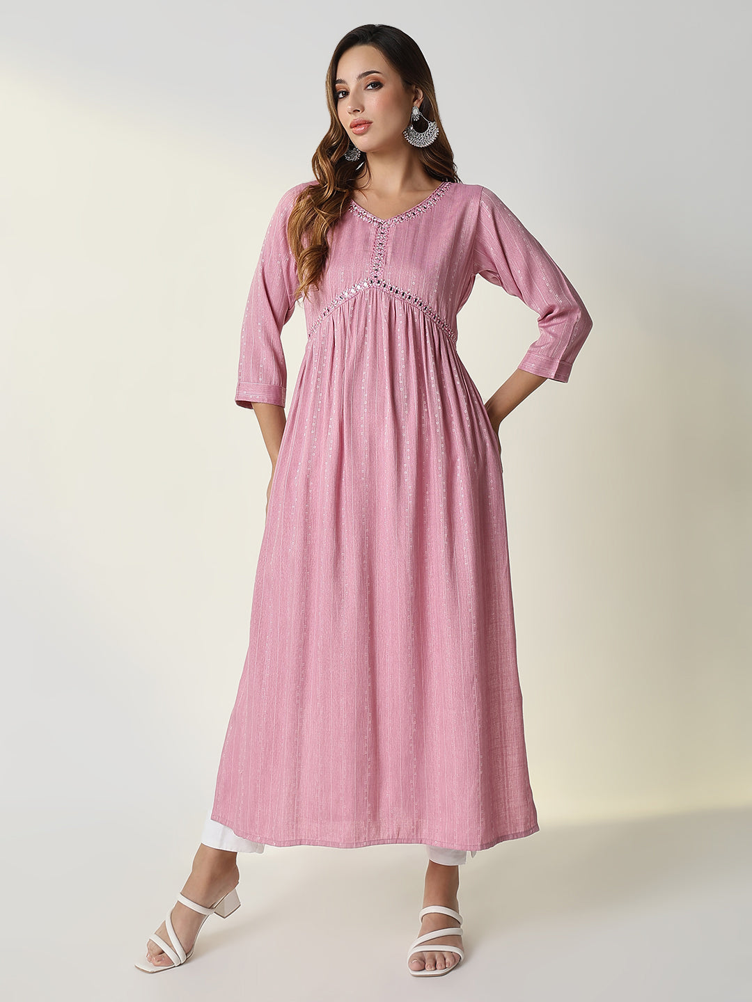 Women Pink Solid Anarkali Kurta