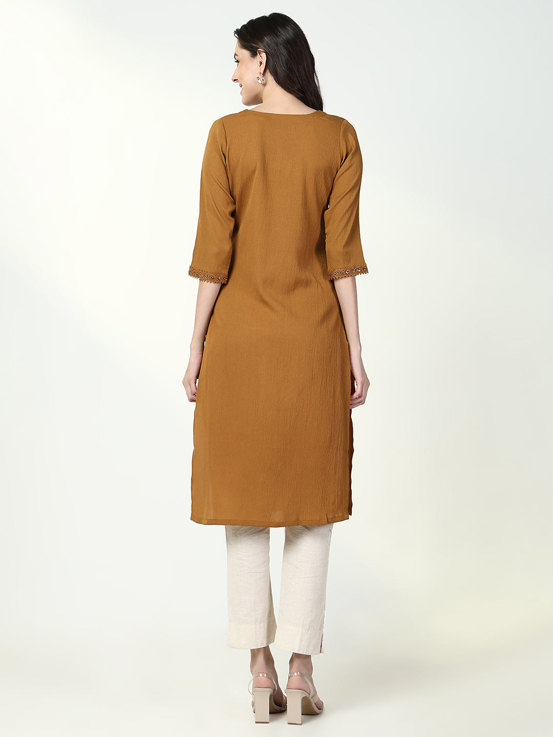 Women Brown Solid Straight Kurta