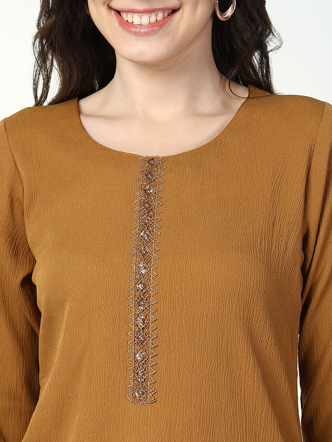 Women Brown Solid Straight Kurta