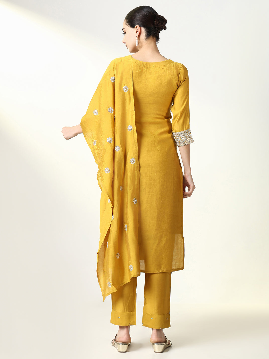 Women Solid Yellow Straight Kurta Set with Dupatta