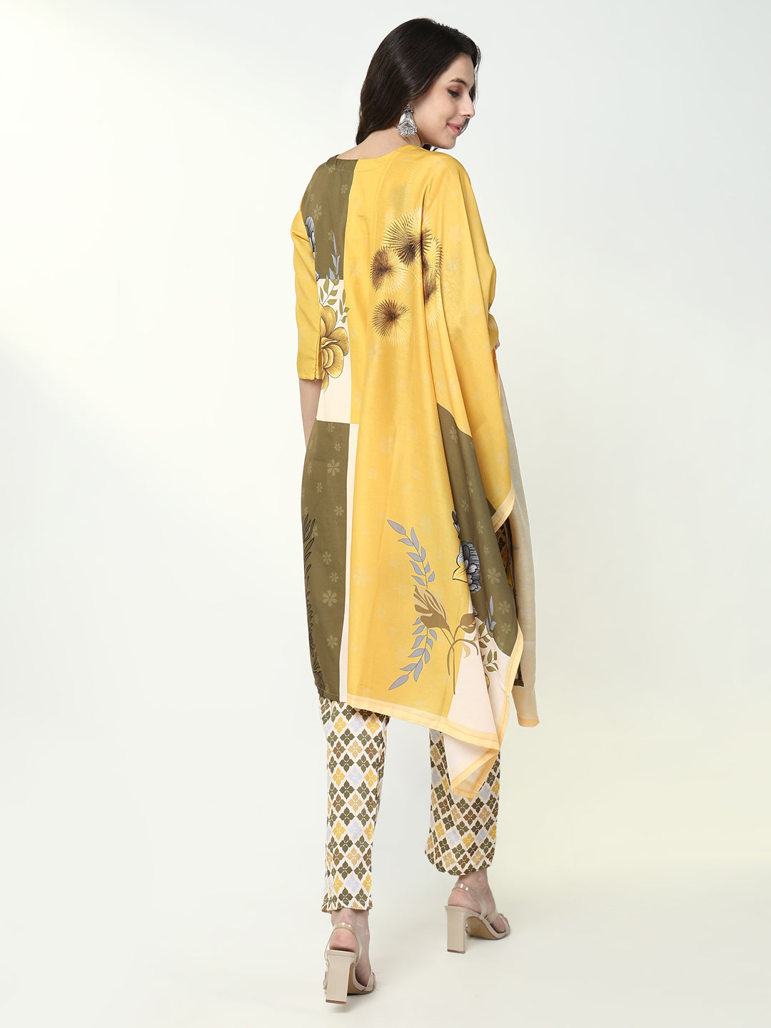 Women Floral Yellow Straight Kurta Set with Dupatta