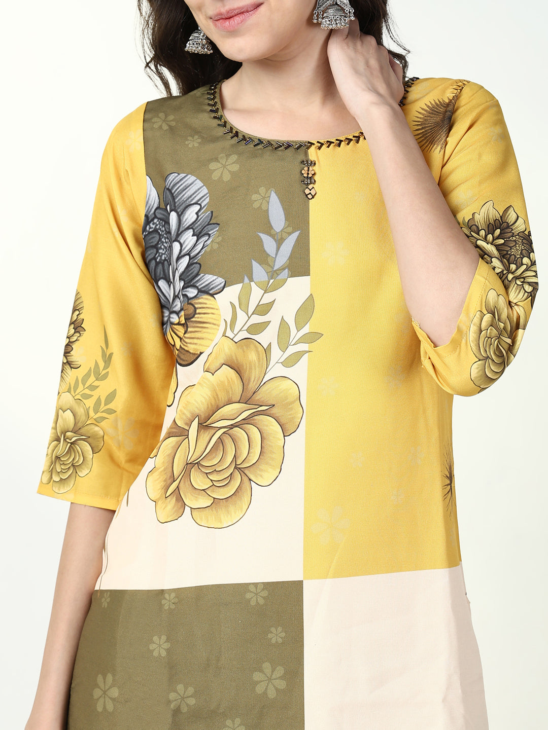 Women Floral Yellow Straight Kurta Set with Dupatta