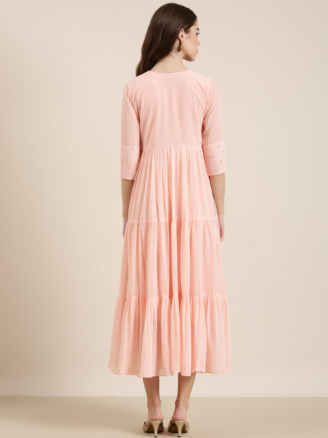 Women Solid Empire Peach Kurta