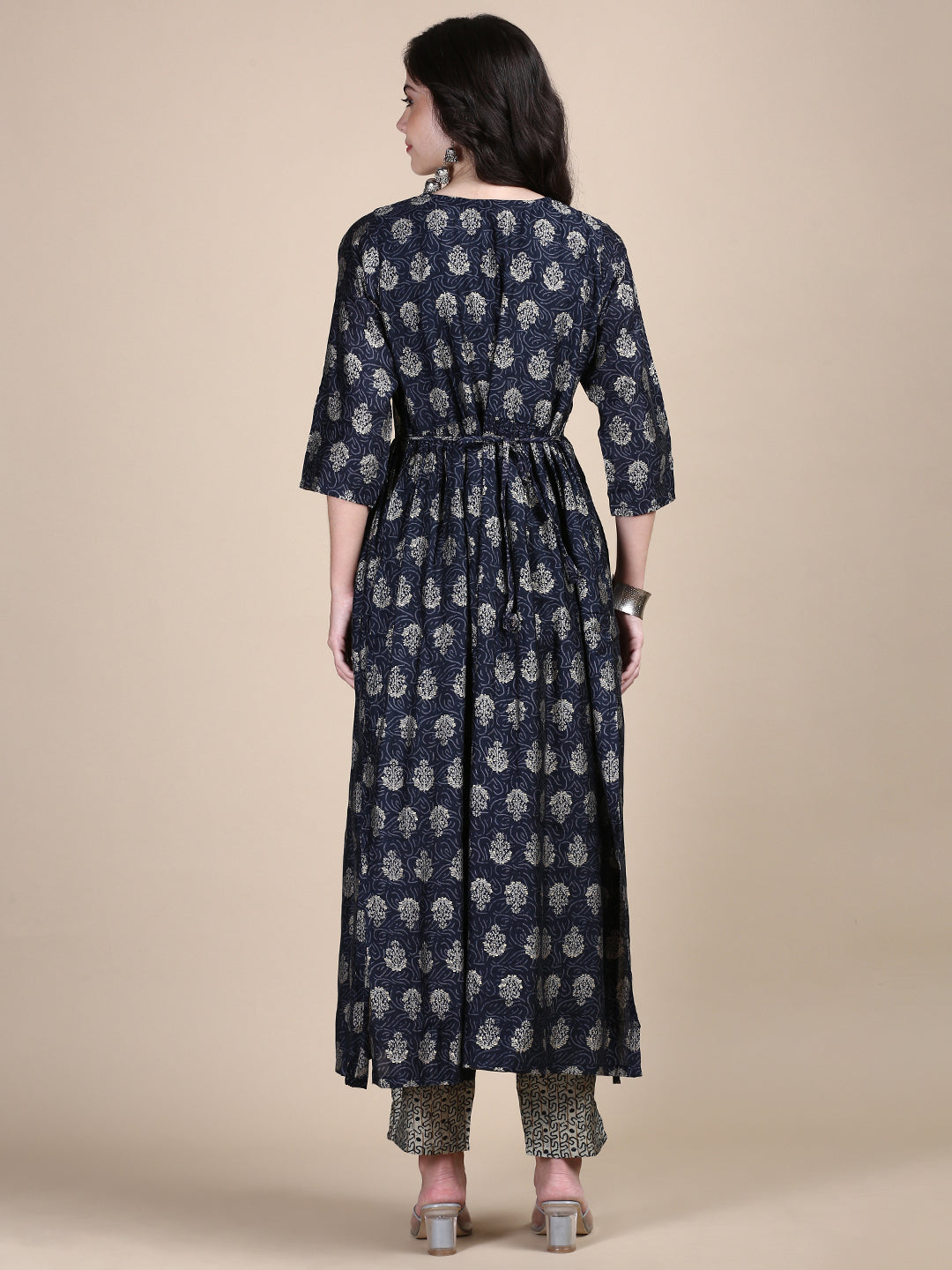 Women Floral Navy Blue A-Line Kurta Set