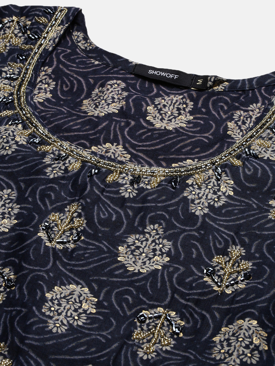 Women Floral Navy Blue A-Line Kurta Set