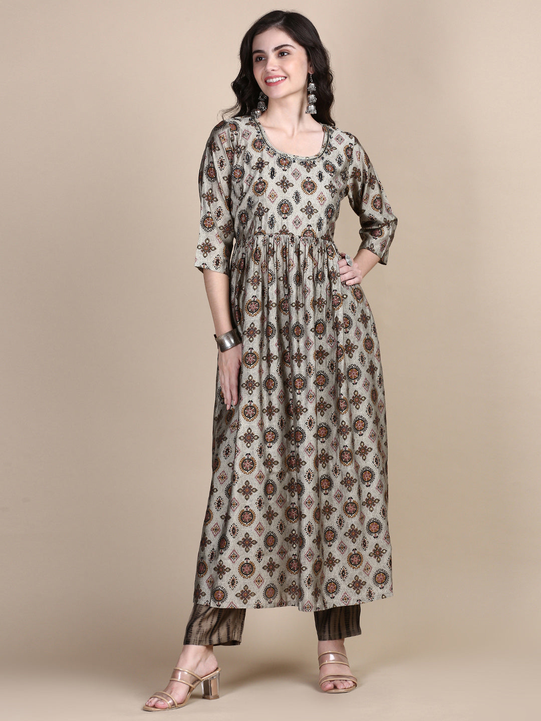 Women Ethnic Motifs Grey A-Line Kurta Set