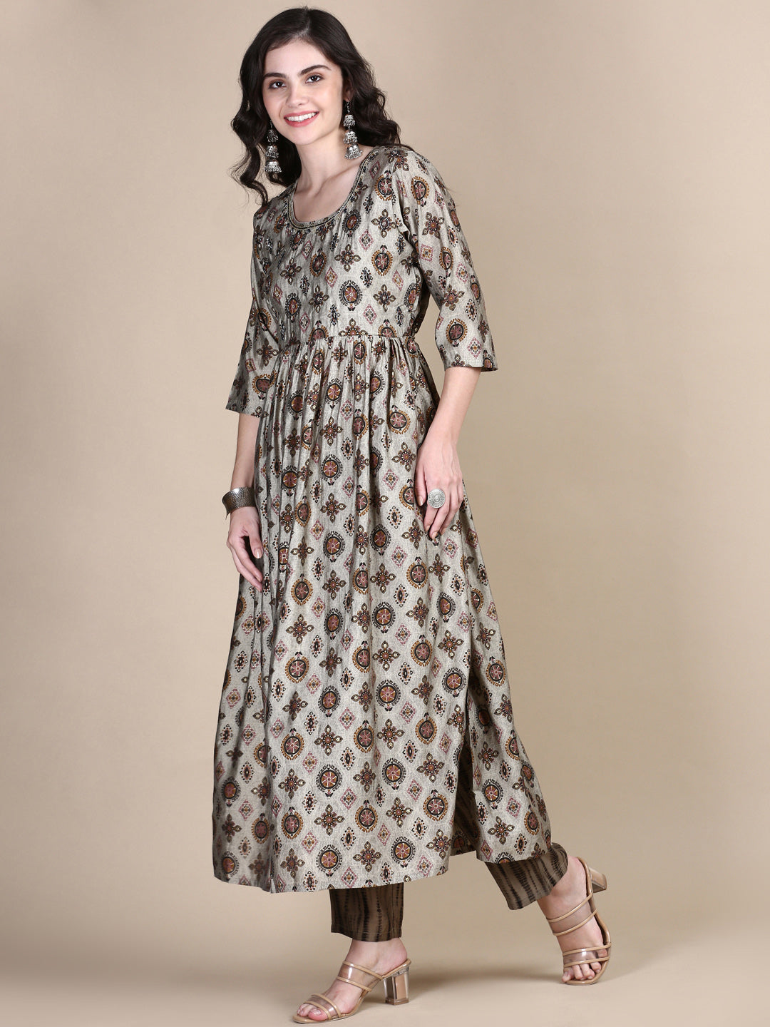 Women Ethnic Motifs Grey A-Line Kurta Set