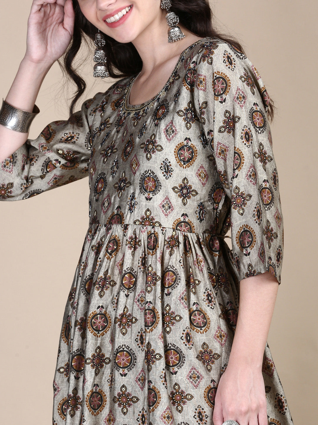 Women Ethnic Motifs Grey A-Line Kurta Set