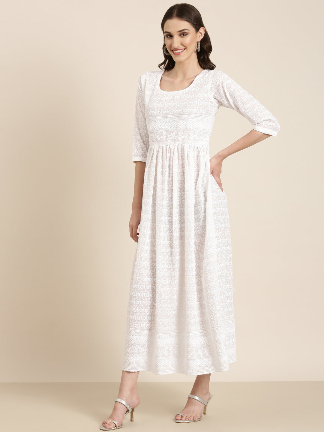 Women Solid Empire White Kurta