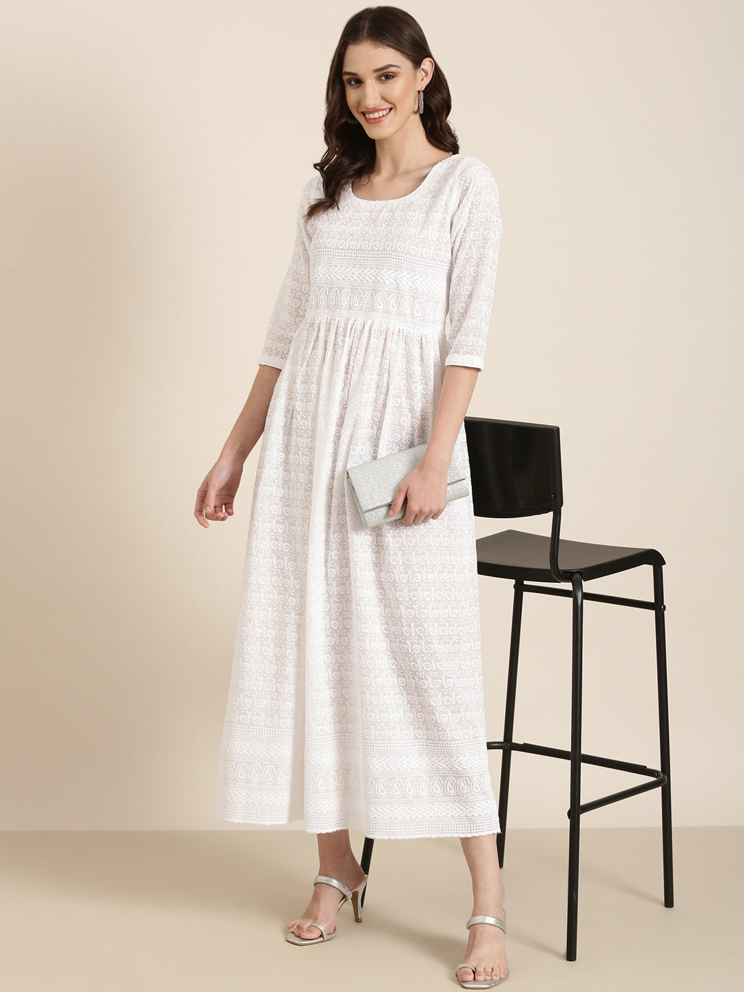 Women Solid Empire White Kurta