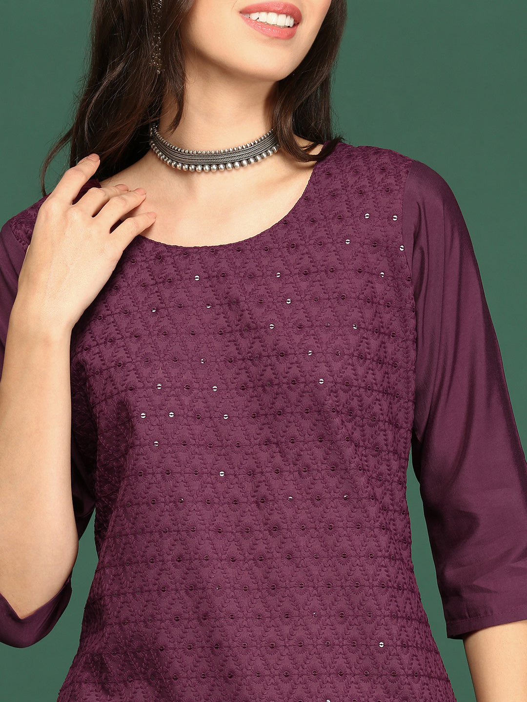 Women Purple Embellished Straight Kurta