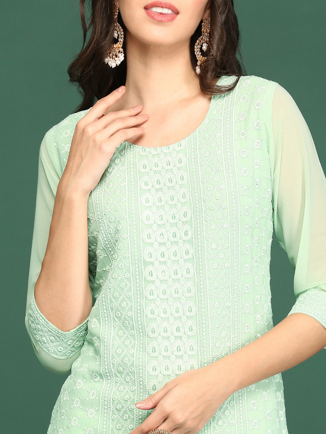 Women Sea Green Embellished Straight Kurta