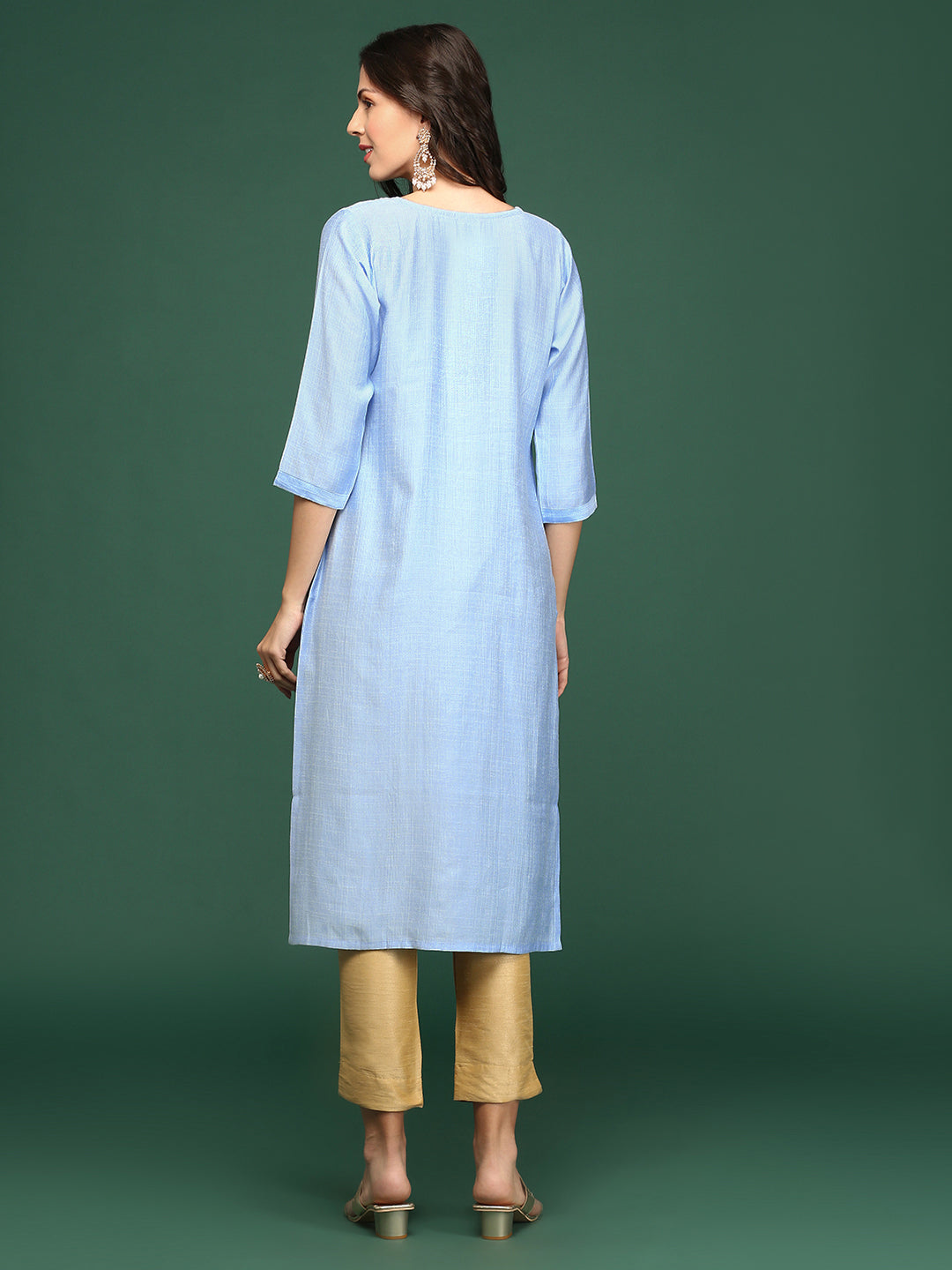 Women's Blue Embellished Straight Kurta