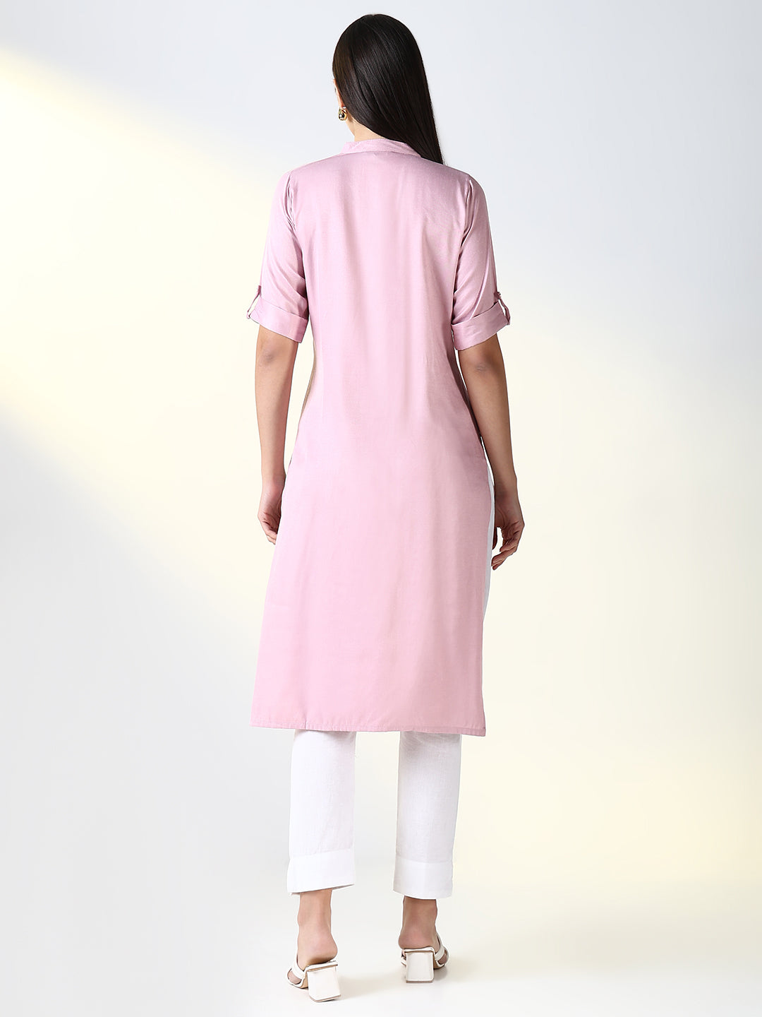 Women Pink Solid Straight Kurta