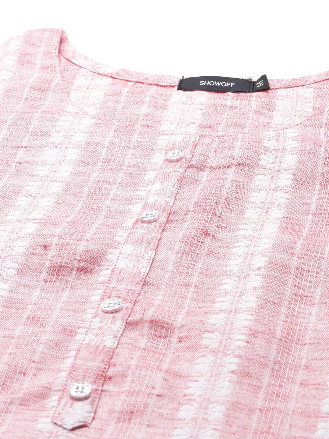 Women's Woven Design Pink Straight Kurta