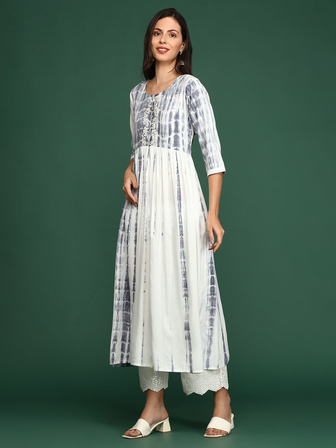 Women's White Tie Dye Anarkali Kurta