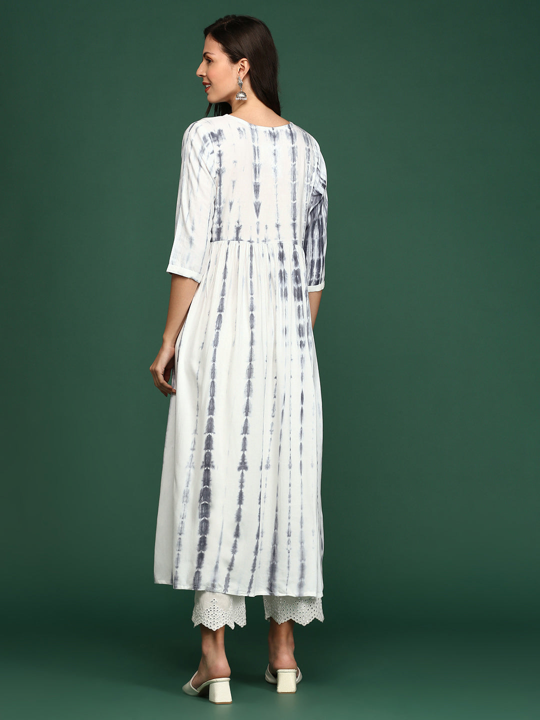 Women's White Tie Dye Anarkali Kurta