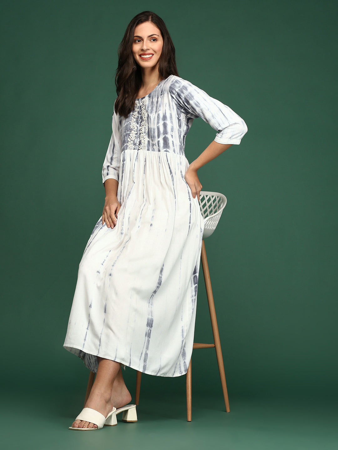 Women's White Tie Dye Anarkali Kurta