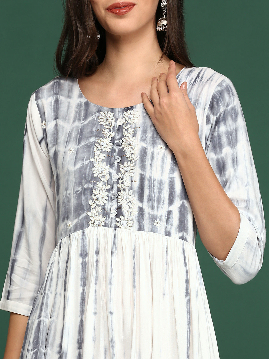 Women's White Tie Dye Anarkali Kurta