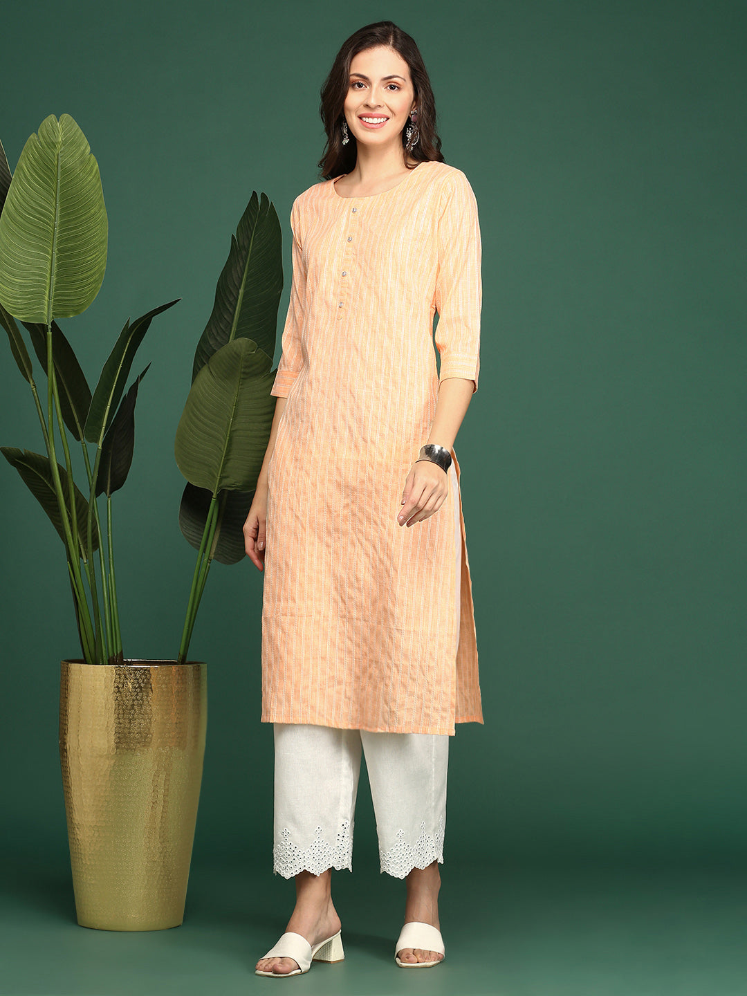 Women's Orange Solid Straight Kurta