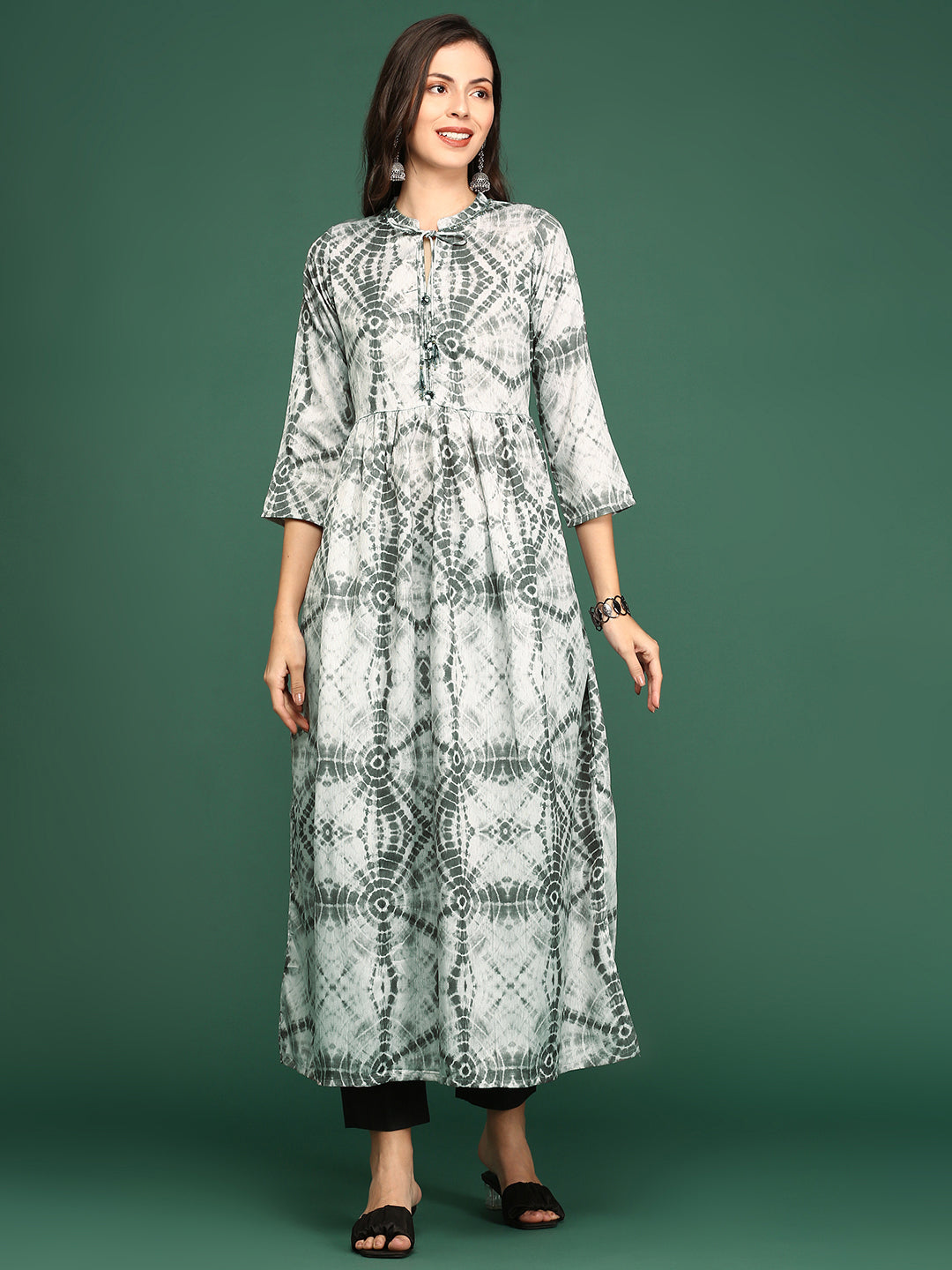 Women's Silver Tie Dye Anarkali Kurta