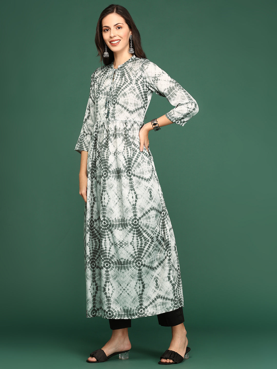 Women's Silver Tie Dye Anarkali Kurta