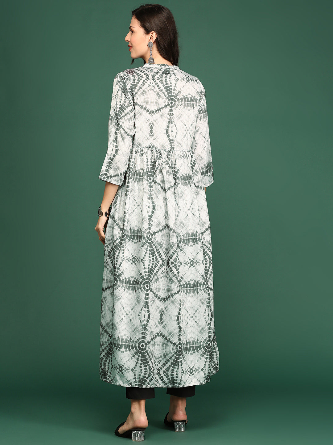 Women's Silver Tie Dye Anarkali Kurta