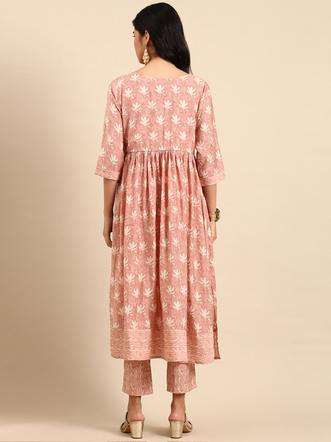 Women Floral Peach Anarkali Kurta Set