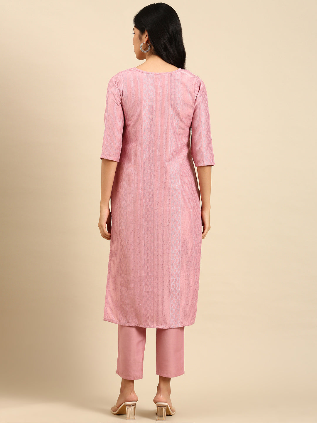 Women Solid Pink Straight Kurta Set