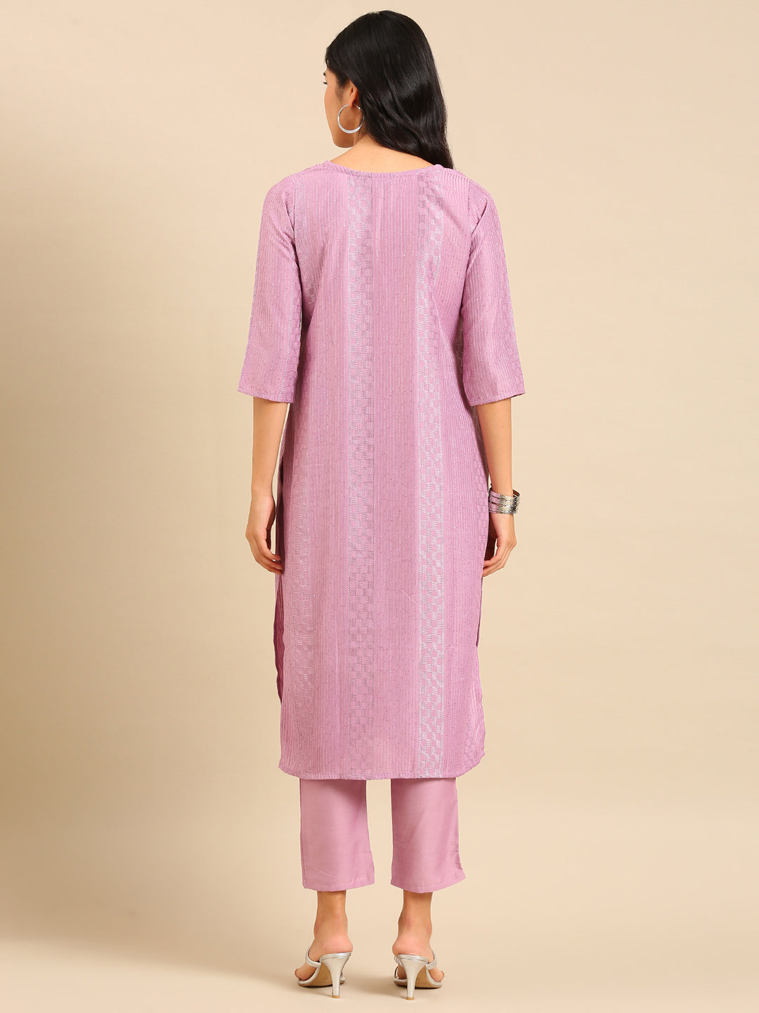 Women Solid Purple Straight Kurta Set