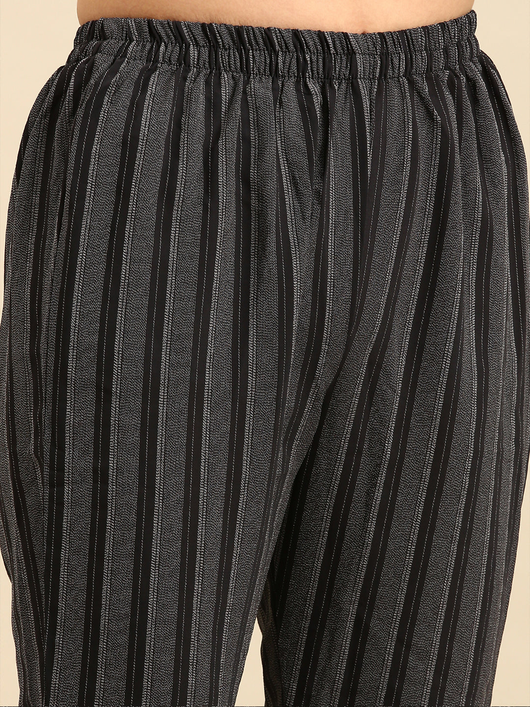 Women Striped Black Straight Kurta Set