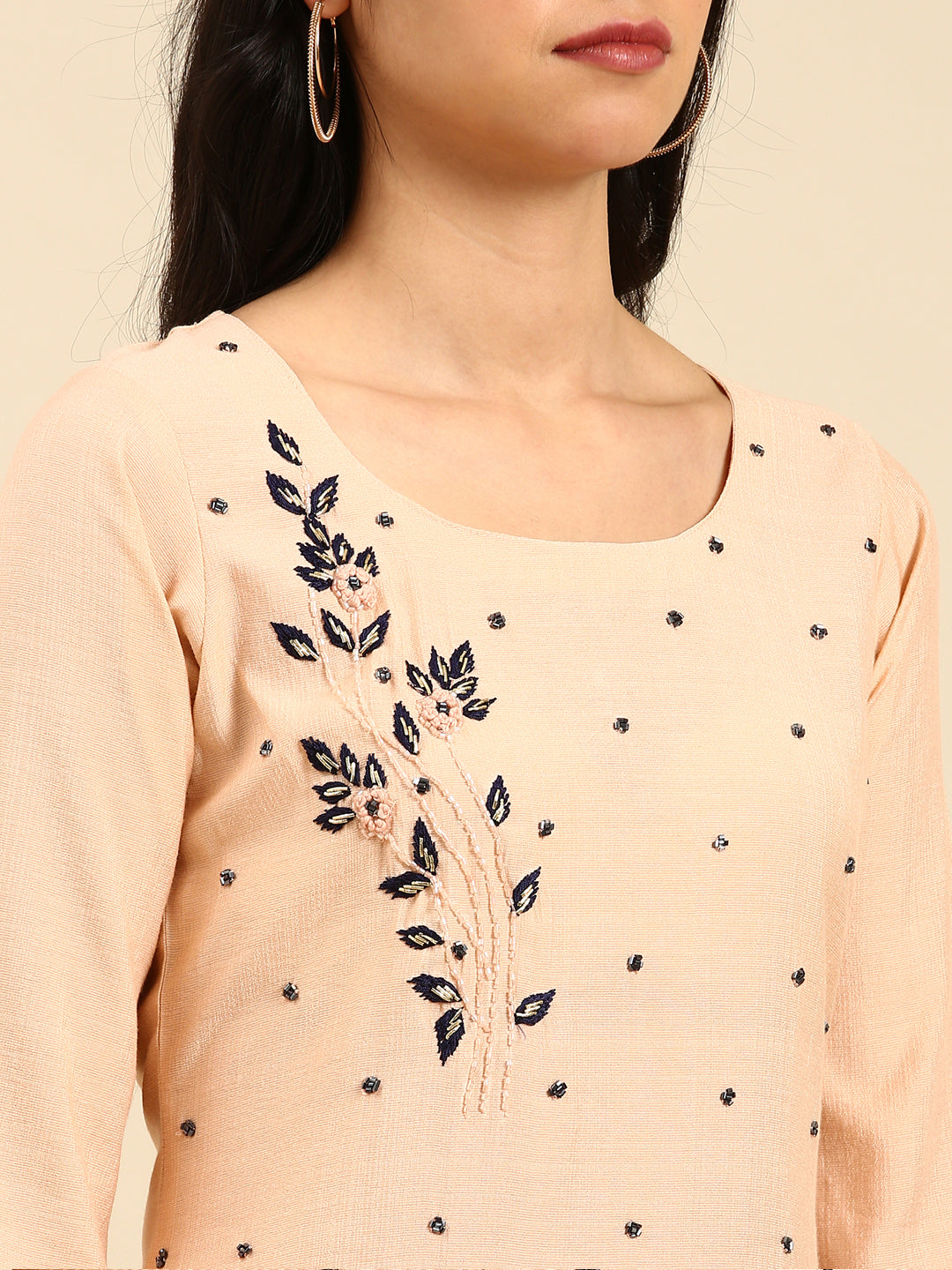 Women Solid Peach Straight Kurta Set