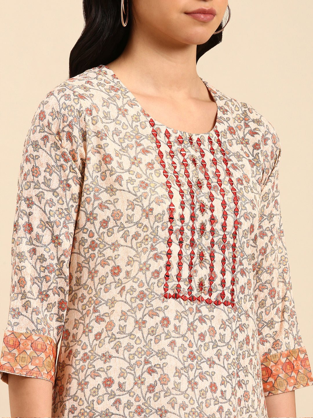 Women Floral Peach Straight Kurta Set with Dupatta