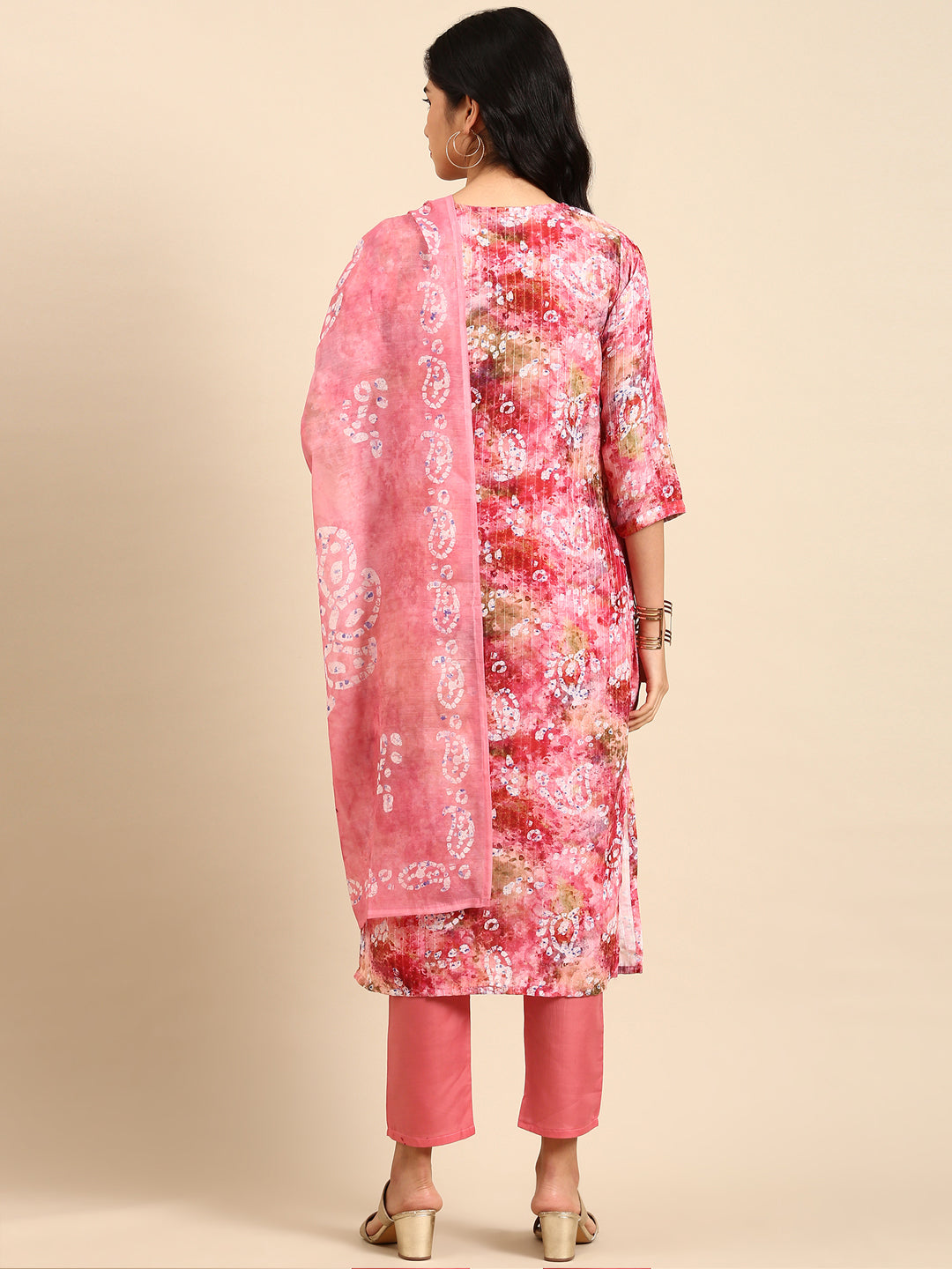 Women Paisley Pink Straight Kurta Set with Dupatta