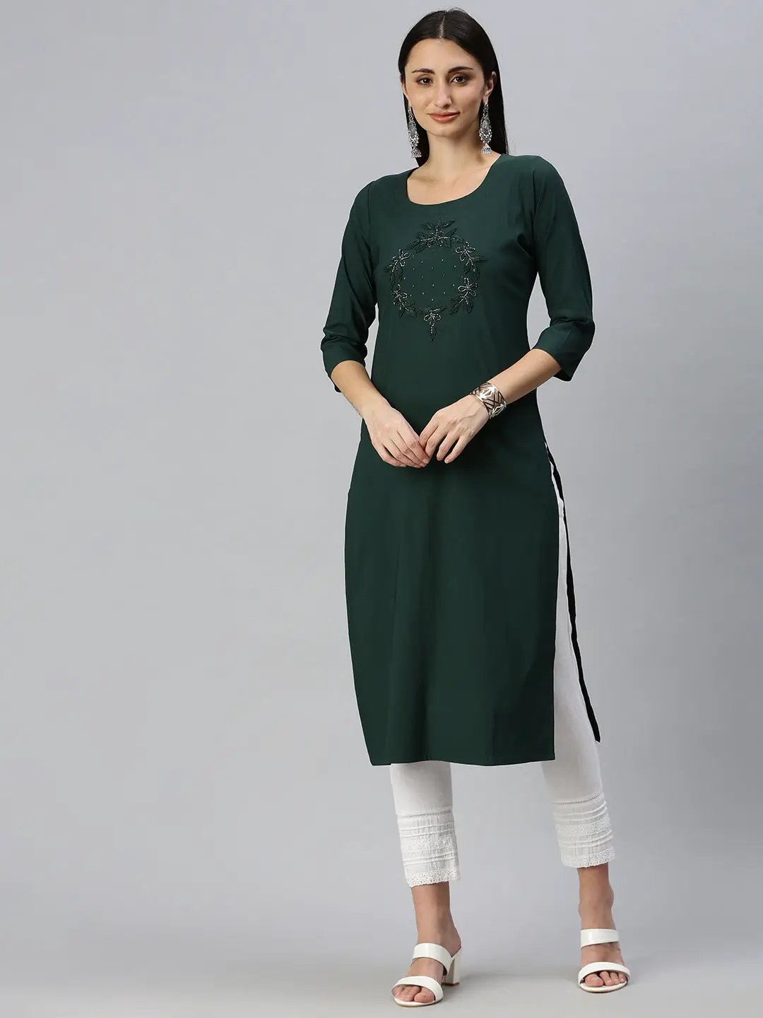 Women's Solid Green Straight Kurta